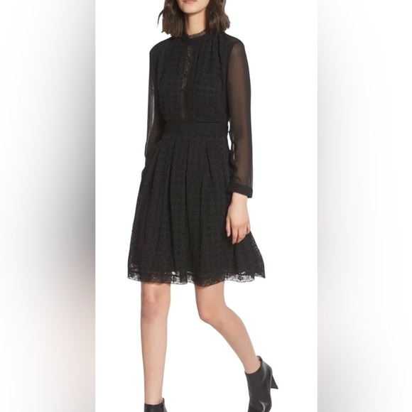 AllSaints Lilith Eyelet Fit & Flare Black Semi Sheer Dress Size 4 - Picture 1 of 10